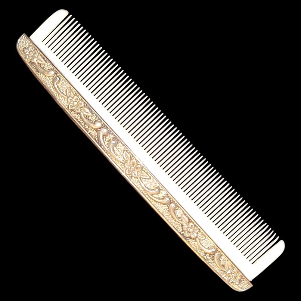 Vintage Silver Plated Vanity Hair Comb Floral Scrollwork Dressing Table 5"